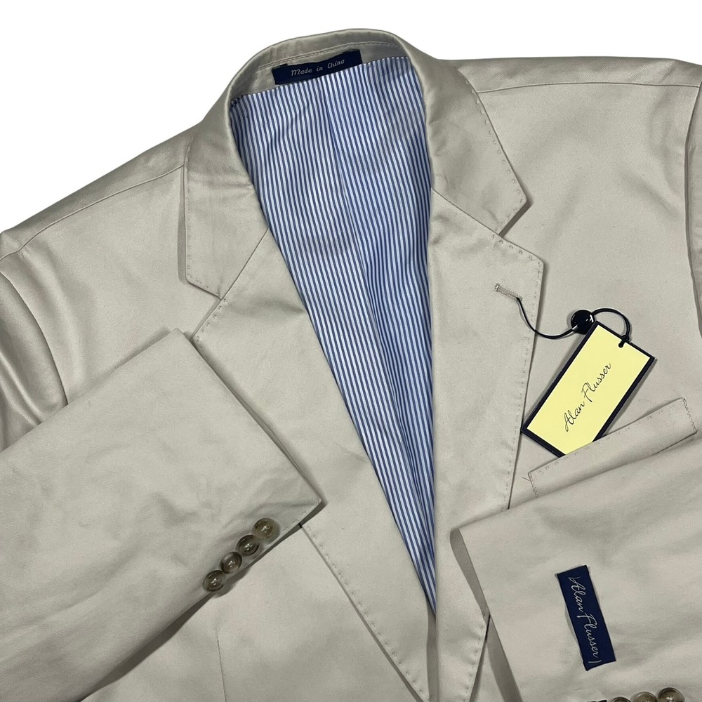 Alan Flusser Modern Fit Blazer Mens 46R Stone Beige Cotton Sport Coat *Flaw